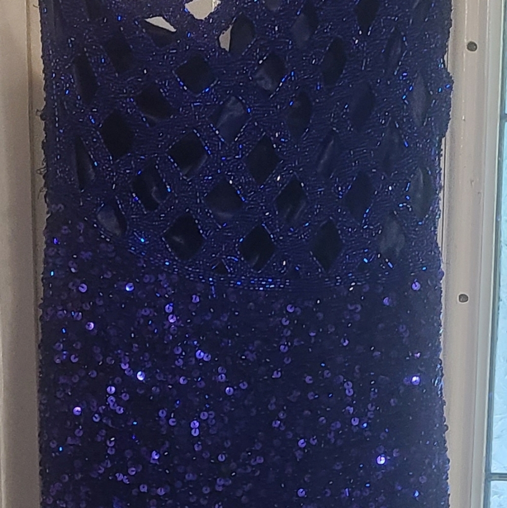 Scala one shoulder blue beaded dress size M
